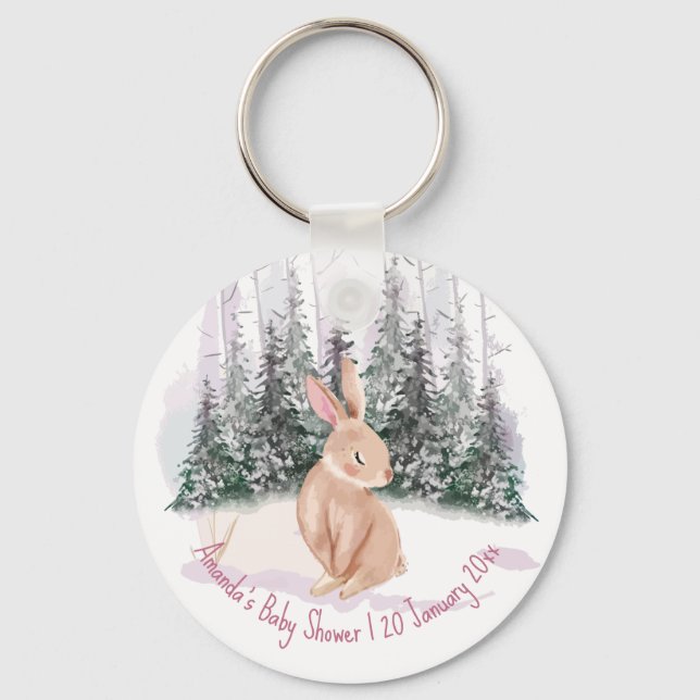 Baby It's Cold Outside winter bunny baby shower Key Ring (Front)