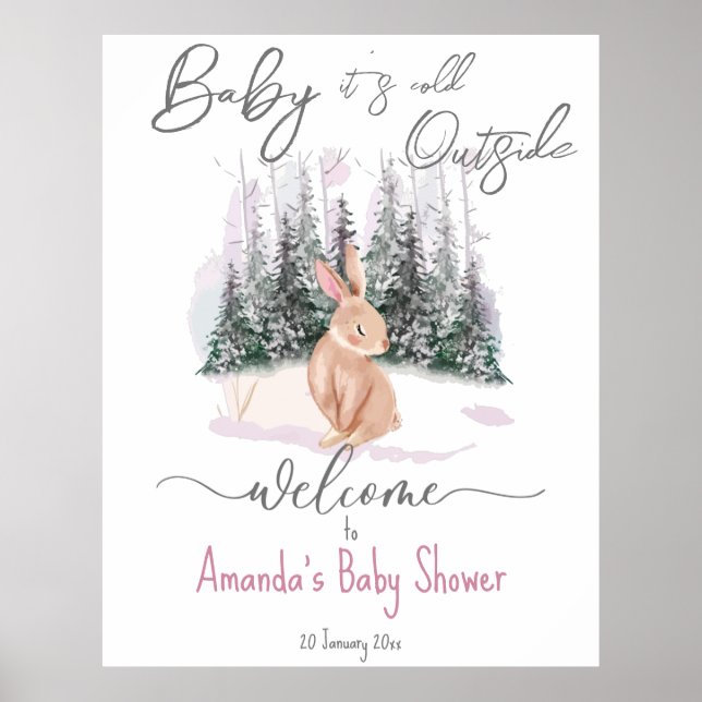 Baby It's Cold Outside winter bunny baby shower Poster (Front)
