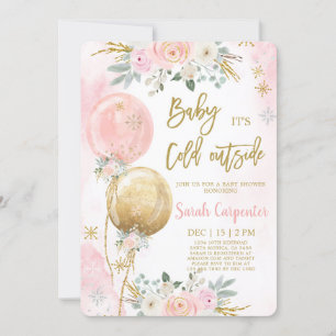 Baby it's cold outside winter christmas baby girl invitation