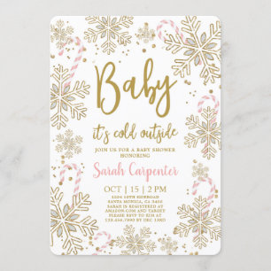 Baby it's cold outside winter christmas baby girl invitation
