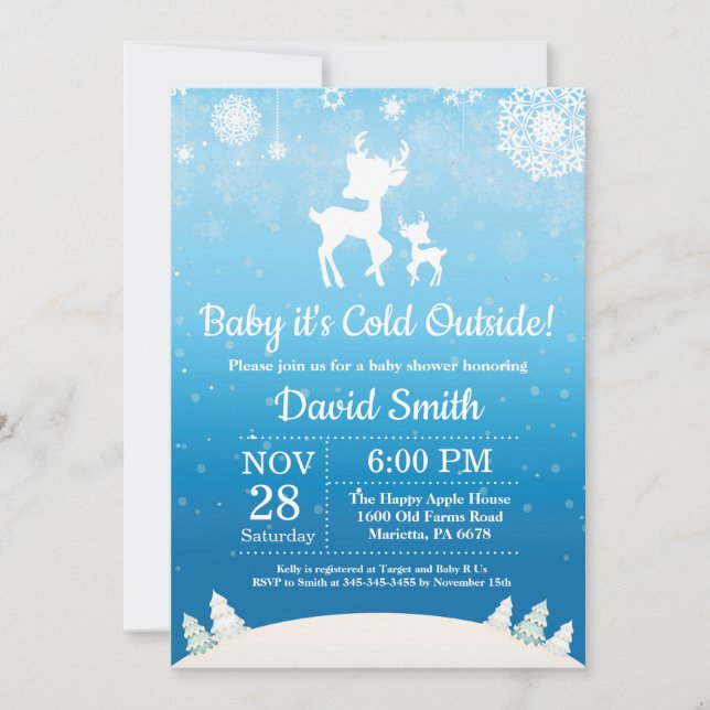 Baby its Cold Outside Winter Deer Boy Baby Shower Invitation (Front)