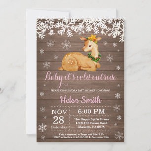 Baby its Cold Outside Winter Deer Girl Baby Shower Invitation