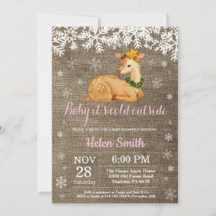 Baby its Cold Outside Winter Deer Girl Baby Shower Invitation