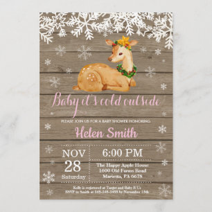 Baby its Cold Outside Winter Deer Girl Baby Shower Invitation