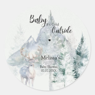 Baby Its Cold Outside Winter Evergreen Baby Shower Classic Round Sticker