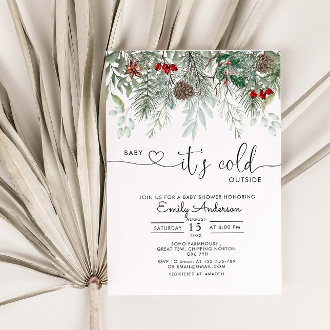 Baby It's Cold Outside Winter Evergreen Pine  Invitation (Creator Uploaded)