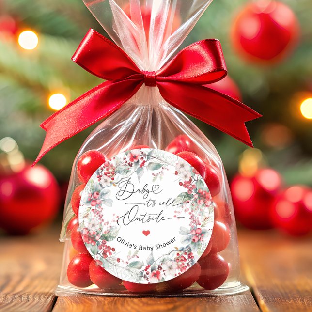 Baby it's Cold Outside Winter Floral Baby Shower Classic Round Sticker (Creator Uploaded)