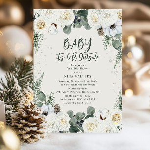 Baby it's Cold Outside Winter Floral Baby Shower Invitation