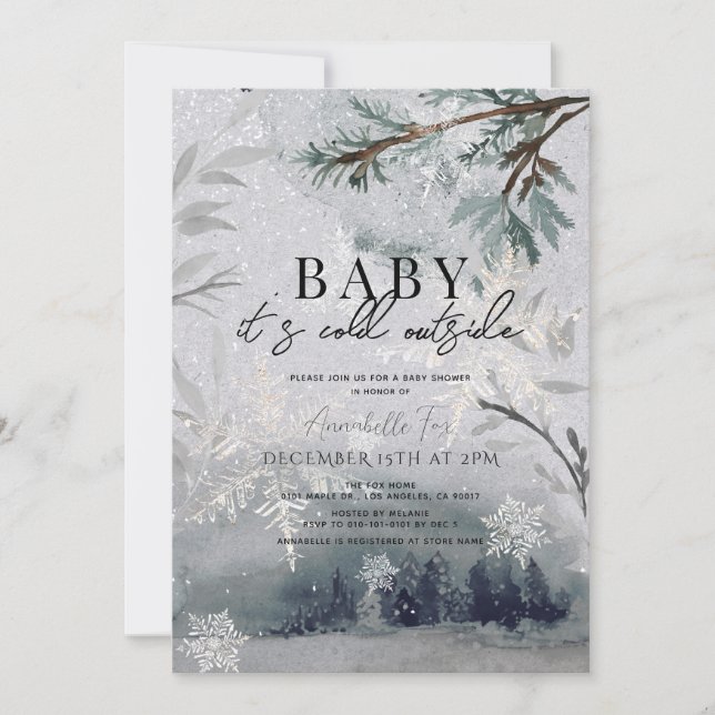 Baby It's Cold Outside Winter Forest Baby Shower Invitation (Front)