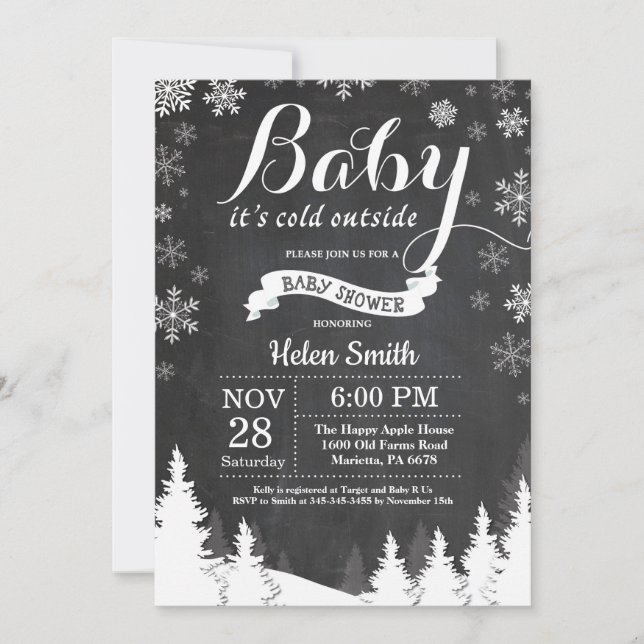 Baby its Cold Outside Winter Forest Baby Shower Invitation (Front)