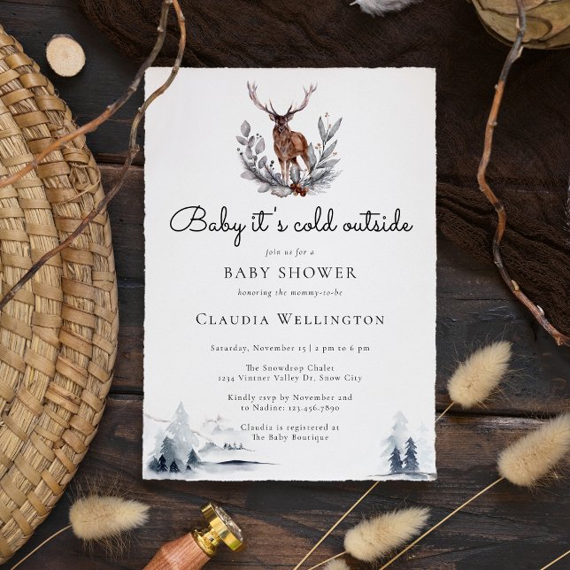 Baby It's Cold Outside Winter Forest Baby Shower Invitation (Buy as digital download and print on your own paper.)