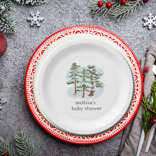 Baby its cold outside winter forest  paper plate (Creator Uploaded)
