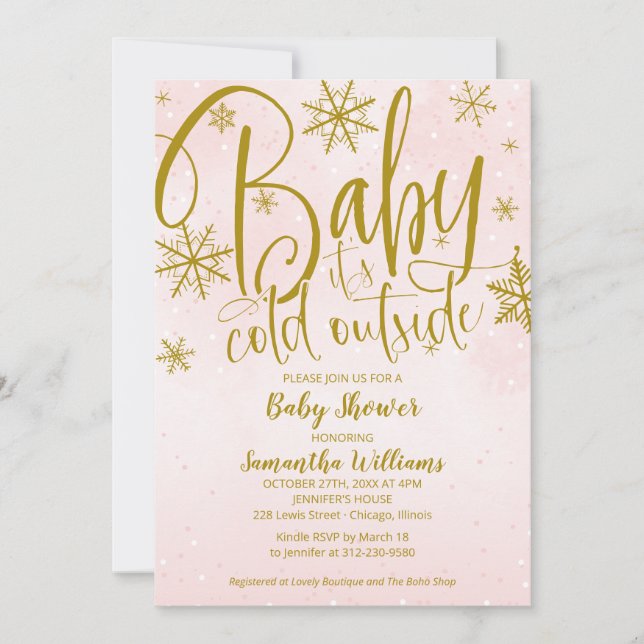 Baby It's Cold Outside Winter Girl Baby Shower Inv Invitation (Front)