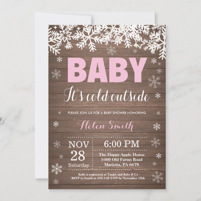 Baby its Cold Outside Winter Girl Baby Shower Invitation (Front)