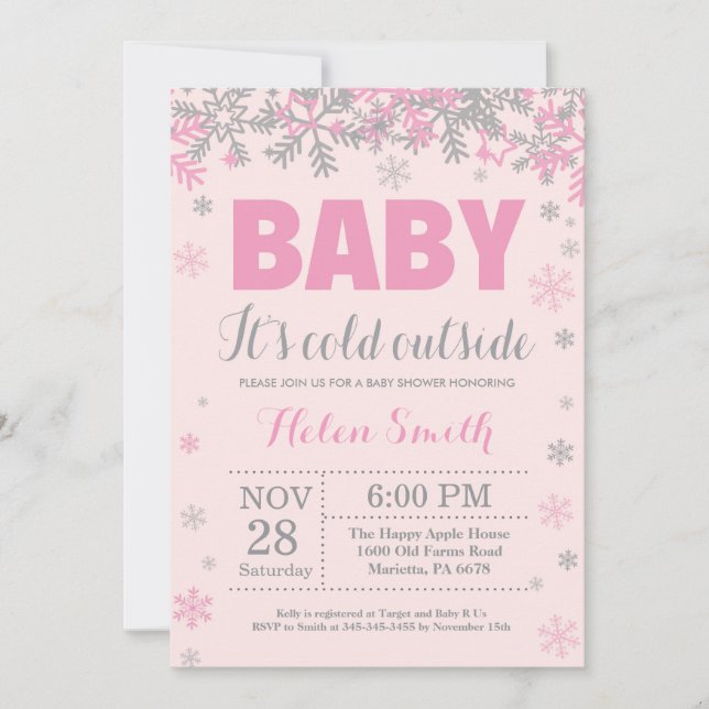 Baby its Cold Outside Winter Girl Baby Shower Invitation (Front)