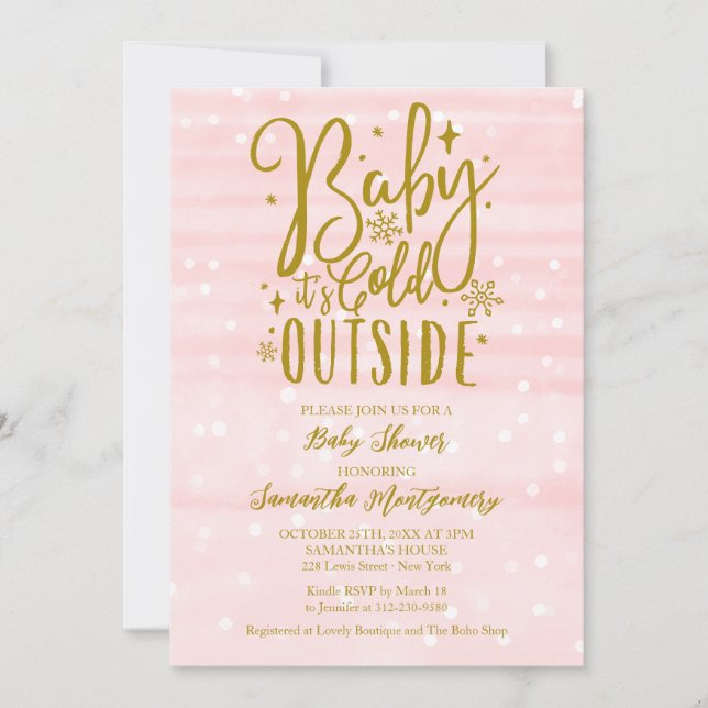 Baby It's Cold Outside Winter Girl Baby Shower Invitation (Front)