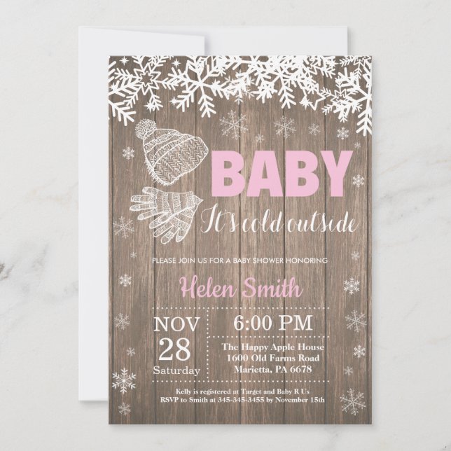 Baby its Cold Outside Winter Girl Baby Shower Invitation (Front)