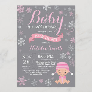 Baby Its Cold Outside Winter Girl Baby Shower Pink Invitation