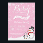Baby Its Cold Outside Winter Girl Baby Shower Pink Invitation<br><div class="desc">Baby Its Cold Outside Winter Girl Baby Shower Invitation. Girl Baby Shower Invitation. Winter Holiday Baby Shower Invite. Pink and White Snowflakes. Snowman and Rustic Wood Background. Country Vintage Retro. For further customisation,  please click the "Customise it" button and use our design tool to modify this template.</div>