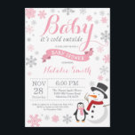 Baby Its Cold Outside Winter Girl Baby Shower Pink Invitation<br><div class="desc">Baby Its Cold Outside Winter Girl Baby Shower Invitation. Girl Baby Shower Invitation. Winter Holiday Baby Shower Invite. Pink and Grey Snowflakes. Snowman and White Background. For further customisation,  please click the "Customise it" button and use our design tool to modify this template.</div>