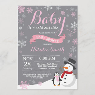Baby Its Cold Outside Winter Girl Baby Shower Pink Invitation
