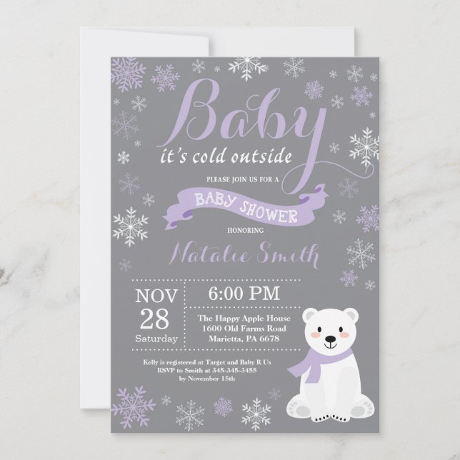Baby Its Cold Outside Winter Girl Baby Shower Pink Invitation (Front)