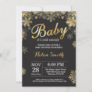 Baby its Cold Outside Winter Gold Baby Shower Invitation