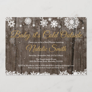 Baby Its Cold Outside Winter Gold Baby Shower Invitation