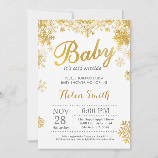 Baby its Cold Outside Winter Gold Baby Shower Invitation (Front)