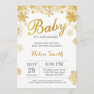 Baby its Cold Outside Winter Gold Baby Shower Invitation