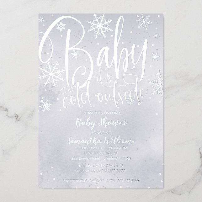 Baby It's Cold Outside Winter Grey Baby Shower Foi (Front)