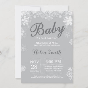 Baby its Cold Outside Winter Grey Baby Shower Invitation