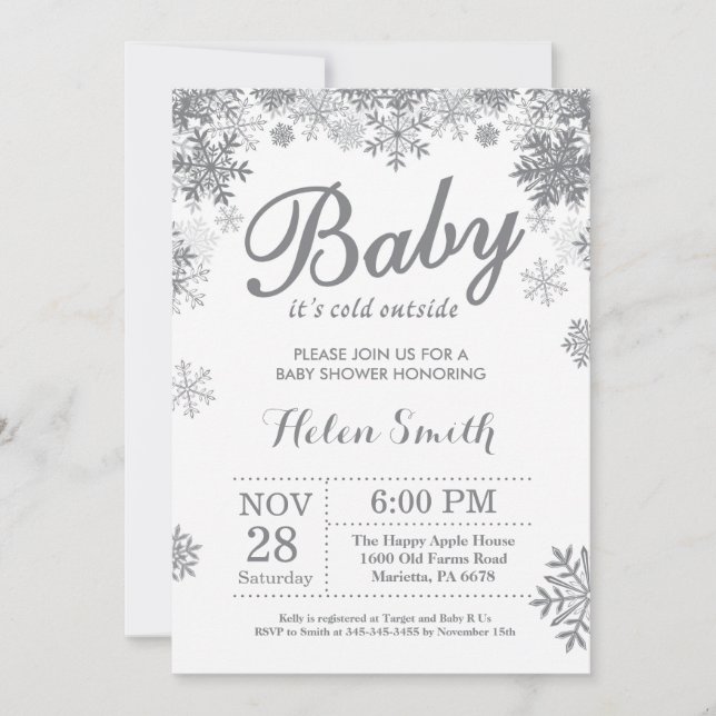 Baby its Cold Outside Winter Grey Baby Shower Invitation (Front)