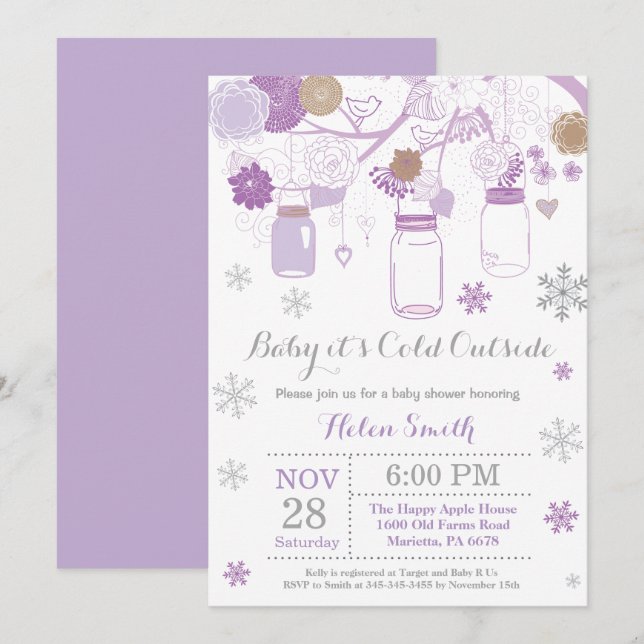 Baby its Cold Outside Winter Mason Jar Baby Shower Invitation (Front/Back)