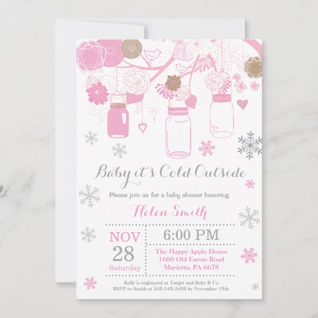 Baby its Cold Outside Winter Mason Jar Baby Shower Invitation (Front)