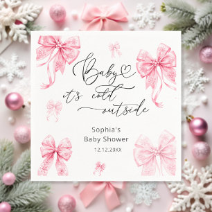 Baby Its Cold Outside Winter Pink Bow Baby Shower Napkin
