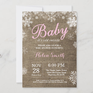 Baby its Cold Outside Winter Pink Girl Baby Shower Invitation