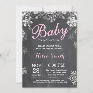 Baby its Cold Outside Winter Pink Girl Baby Shower Invitation