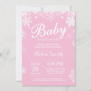 Baby its Cold Outside Winter Pink Girl Baby Shower Invitation