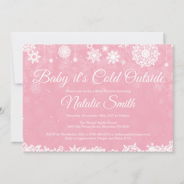 Baby Its Cold Outside Winter Pink Girl Baby Shower Invitation (Front)