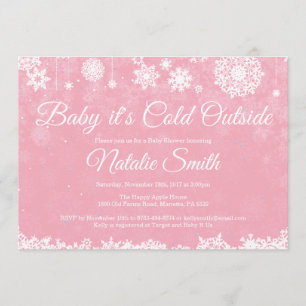 Baby Its Cold Outside Winter Pink Girl Baby Shower Invitation