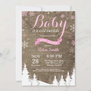 Baby its Cold Outside Winter Pink Girl Baby Shower Invitation