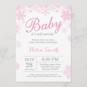 Baby its Cold Outside Winter Pink Girl Baby Shower Invitation