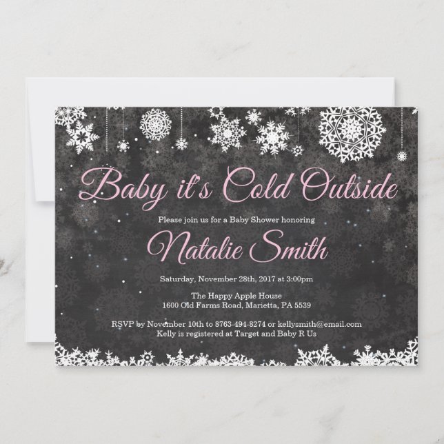 Baby Its Cold Outside Winter Pink Girl Baby Shower Invitation (Front)