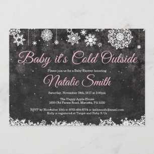 Baby Its Cold Outside Winter Pink Girl Baby Shower Invitation