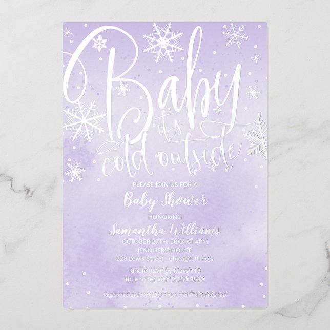 Baby It's Cold Outside Winter Purple Baby Shower   (Front)