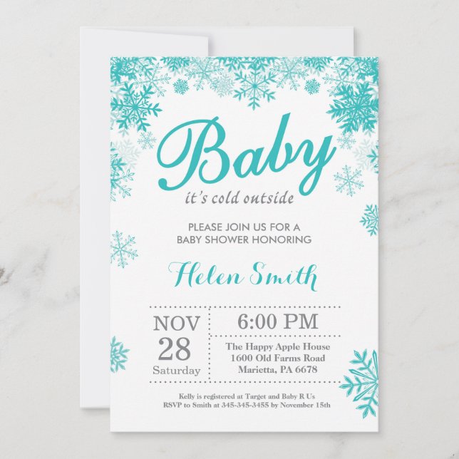 Baby its Cold Outside Winter Purple Baby Shower Invitation (Front)