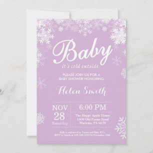 Baby its Cold Outside Winter Purple Baby Shower Invitation