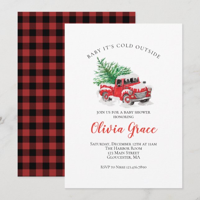Baby its Cold Outside Winter Red Truck Baby Shower Invitation (Front/Back)