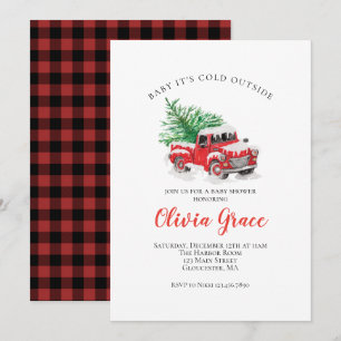 Baby its Cold Outside Winter Red Truck Baby Shower Invitation